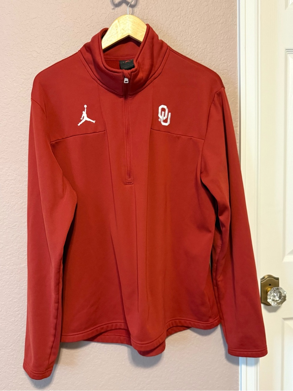 Jordan OKlahoma Sooners Crimson Quarter-Zip Utility Jacket with OU Logo